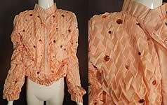 Vintage Krizia Martha Palm Beach Label Pink Silk Smocking Bejeweled Jacket
