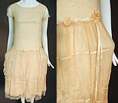 Vintage Robe de Style Yellow Cream Silk Rosette Ribbon Lace Pannier Hoop Dress