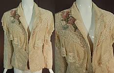 Vintage Antique Patchwork Cream Lace Floral Beaded Applique Trim Suit Jacket
