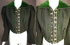 Victorian Dark Green Wool Velvet Trim Short Crop Coat Bolero Jacket