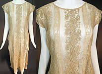 Vintage Embroidered Ecru Net Lace Tabard High Slit Chemise Shift Dress
