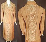 Edwardian Ecru Beige Linen Cream Cluny Lace Walking Suit Jacket Skirt