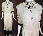 Edwardian Black White Muslin Cotton Arts & Crafts Embroidered Lace Dress
