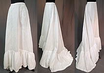 Victorian White Cotton Batiste Ruffle Back Train Wedding Skirt Petticoat
