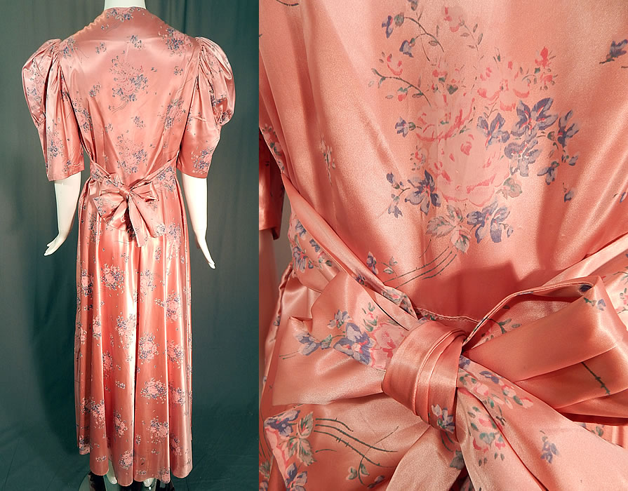 Vintage Pink Pastel Floral Rose Bouquet Print Satin Maxi Dress Gown
The dress measures 54 inches long, with a 36 inch bust and 30 inch waist.