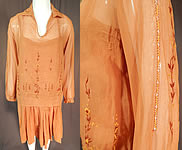 Vintage Brown Cotton French Knot Embroidery Boho Peasant Slip Dress & Blouse
