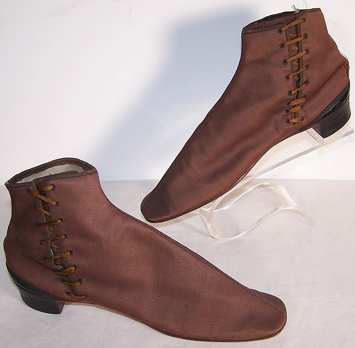 Victorian Brown Cotton Twill Dainty Half Boots Shoes