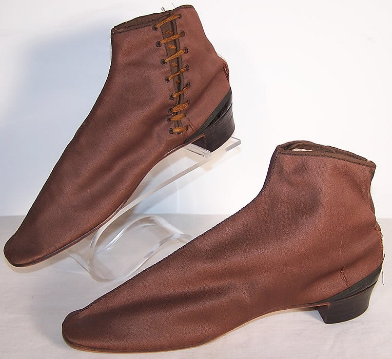 Victorian Brown Cotton Twill Dainty Half Boots Shoes