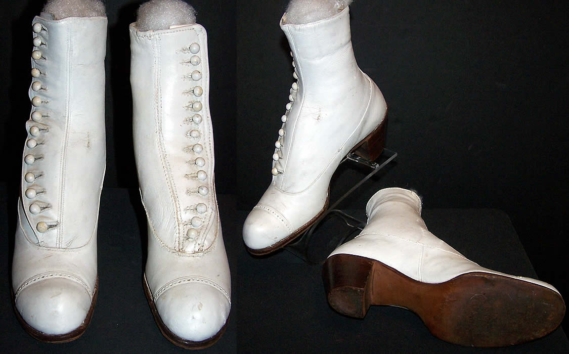 The Orchid Victorian White Leather High Top Button Boots