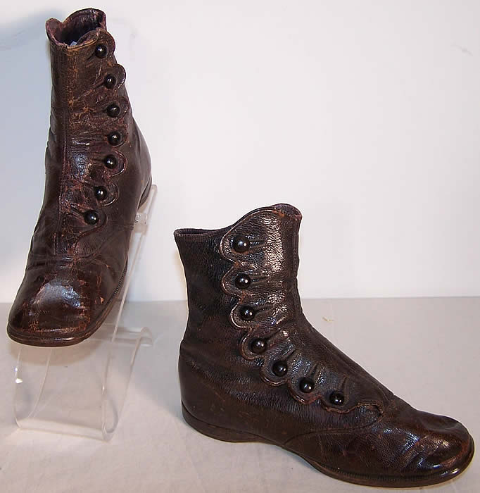 Victorian Brown Leather High Button Child Baby Boots