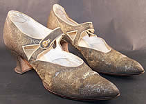 Art Deco Gold Lamé Brocade Mary Jane Button Strap Shoes