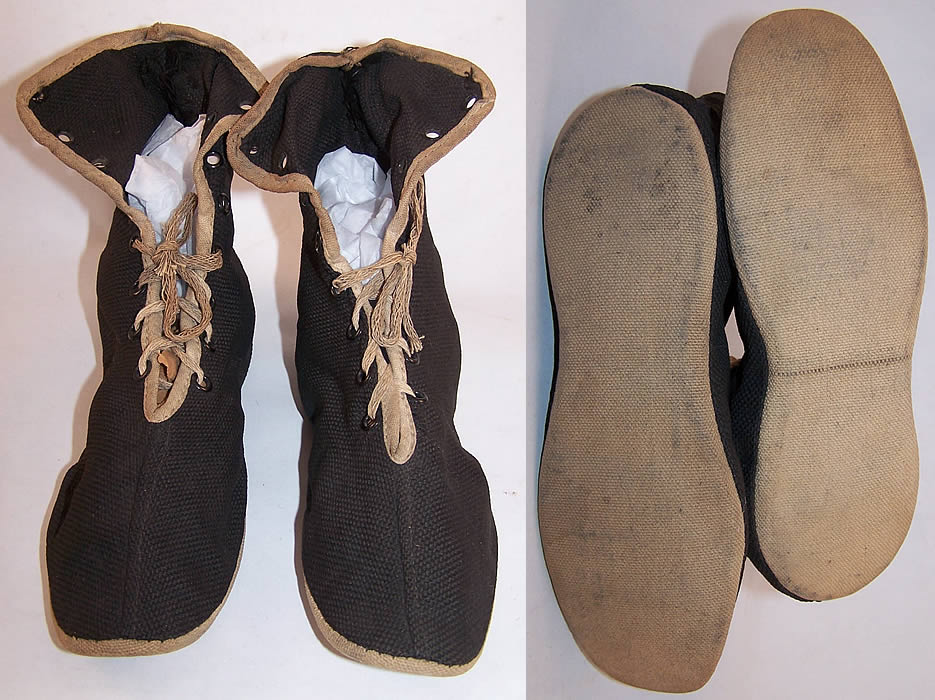 Child Edwardian Black Canvas Bathing Boots Shoes Bottom View