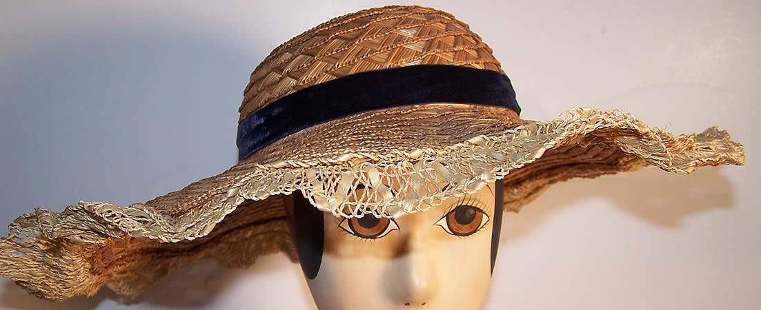 Natural Straw Wide Brim Summer Sun Hat  Front view.