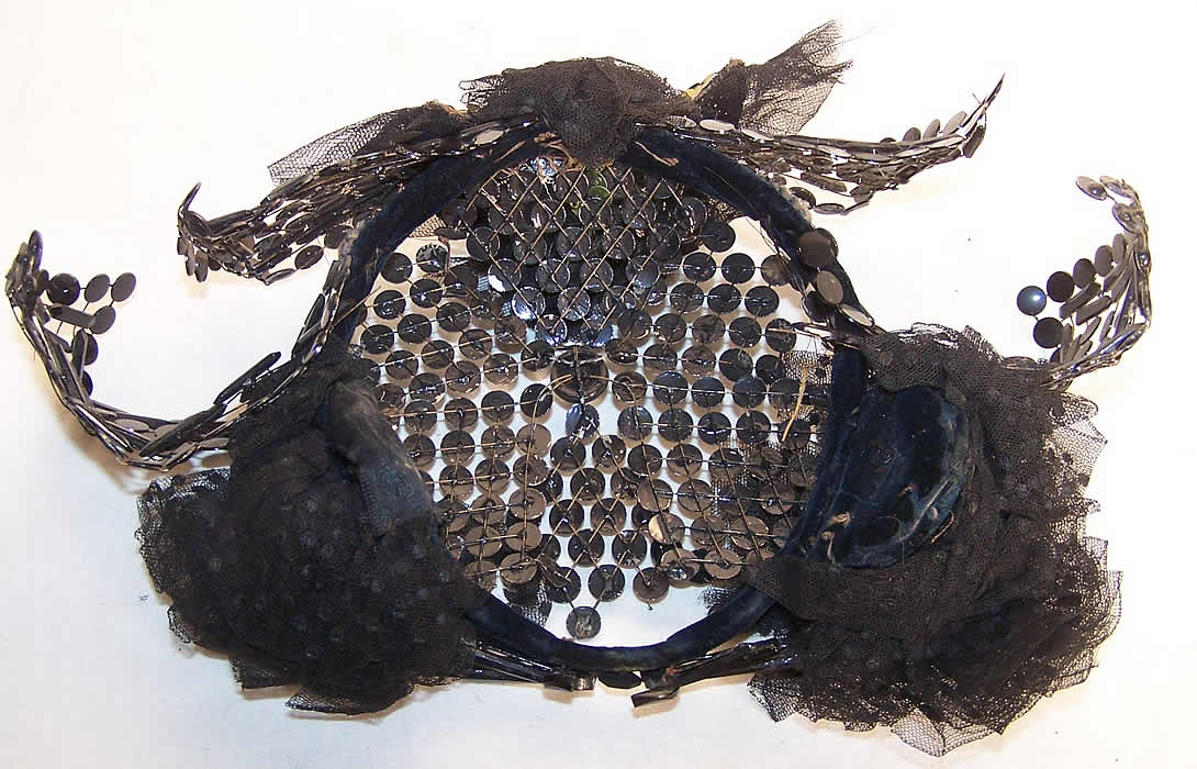 Edwardian Polka Dot Metal Wire Sequin London Crown Hat Close up.