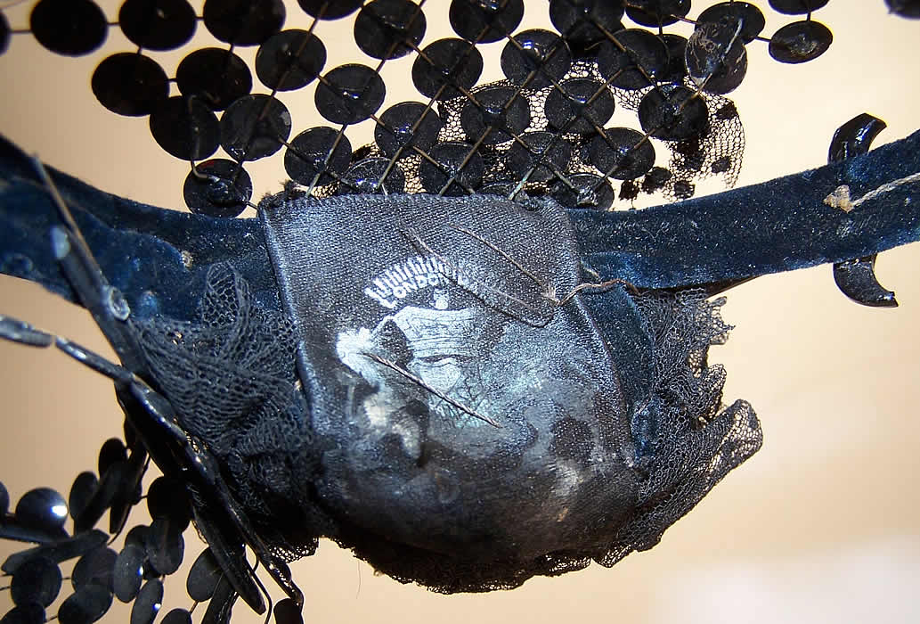 Edwardian Polka Dot Metal Wire Sequin London Crown Hat Close up.