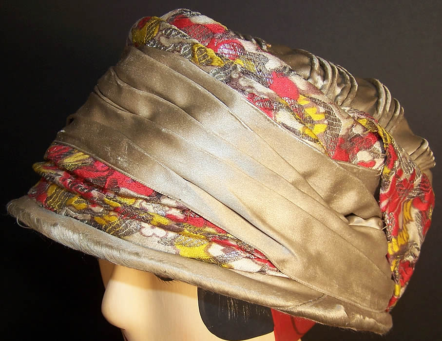 Art Deco Gray Silk Silver Lamé Flapper Cloche Hat Back View.