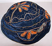 Blue Velvet Gold Chenille Embroidery Skullcap Cloche Hat