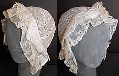 Antique Whitework Linen Lace Womens Indoor Cap