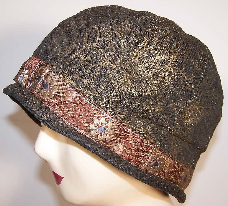 Art Deco Gold Brocade Lamé Fulton Millinery Flapper Cloche Hat 