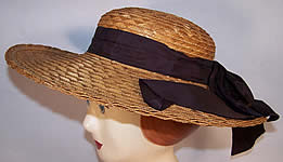 Natural Straw Black Net Wide Brim Bow Sailor Hat