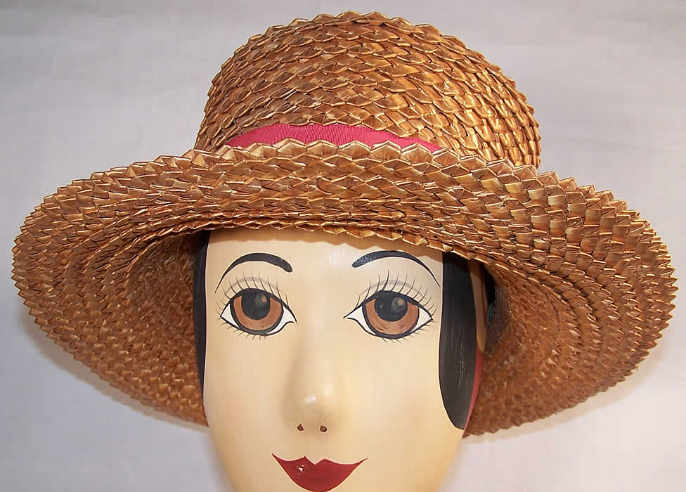 Vintage William J. Ladies Natural Straw Boater Shaker Hat front view.