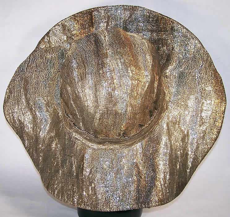 Art Deco Silver Metallic Lamé Wired Wide Brim Hat front view