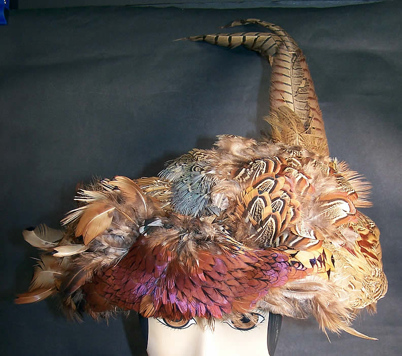 Edwardian Natural Straw Pheasant Feather Boater Hat Front view.