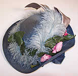 Belle Epoque Blue Straw Feather Ribbon Rosette Hat 