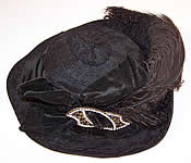 Titanic Belle Epoque Black Velvet Horse Hair Feather Rhinestone Trim Wide Brim Hat 