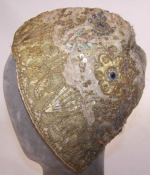 Gold Metallic Embroidered Silk German Folk Bonnet Cap