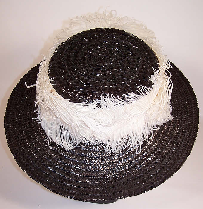 Titanic Black Straw White Ostrich Feather Oversized Wide Brim Boater Hat