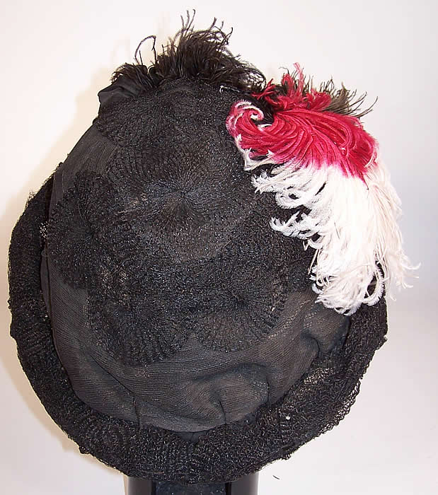 Titanic Belle Epoque Black Woven Horse Hair Ostrich Feather Jet Trim Wide Brim Hat back view