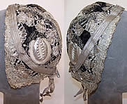 19th Century Antique Silver Metallic Embroidered Black Velvet German Folk Bonnet Cap