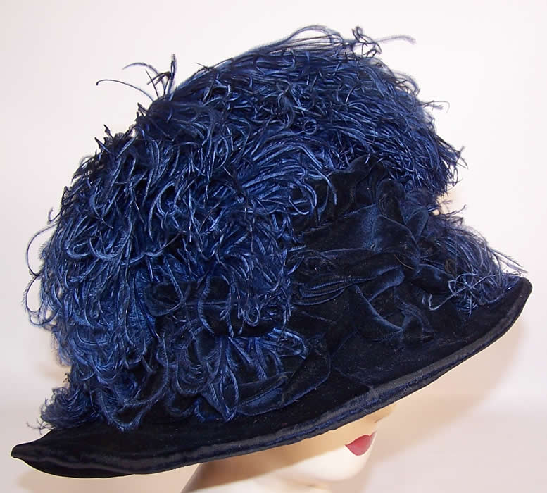 Titanic Grand Edwardian Blue Velvet Ostrich Feather Large Bell Shaped Hat