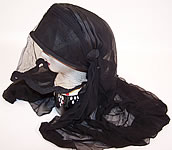 Edwardian WWI Black Silk Veiled Mourning Bonnet Cloche Hat