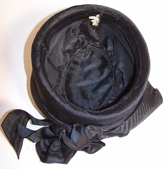 Edwardian Black Straw Silk Ribbon Bow Trim Toque Hat