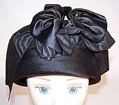 Edwardian Black Straw Silk Ribbon Bow Trim Toque Hat