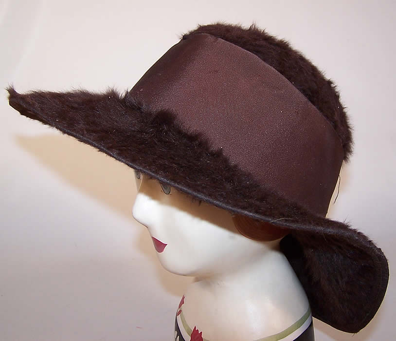 Vintage Art Deco Rhinestone Pin Brown Beaver Felt Fur Wide Brim Cloche Hat 