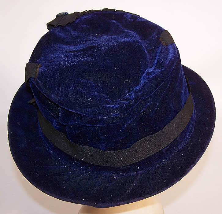 Edwardian Blue Velvet Gold Metallic Applique Trim Ladies Fedora Hat