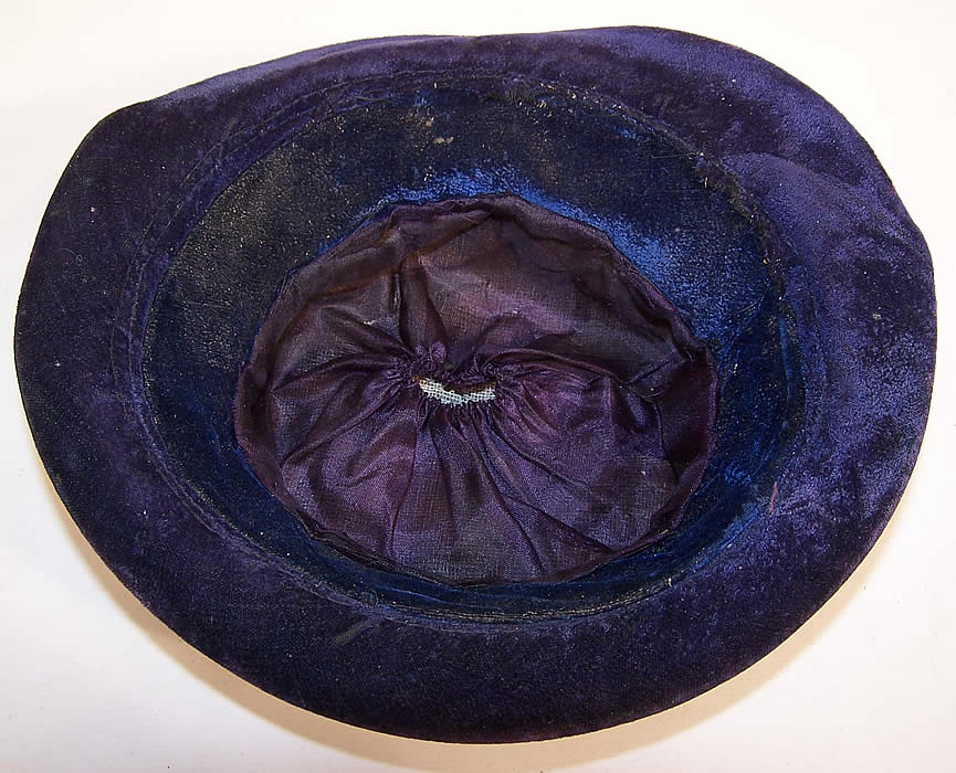 Edwardian Blue Velvet Gold Metallic Applique Trim Ladies Fedora Hat inside