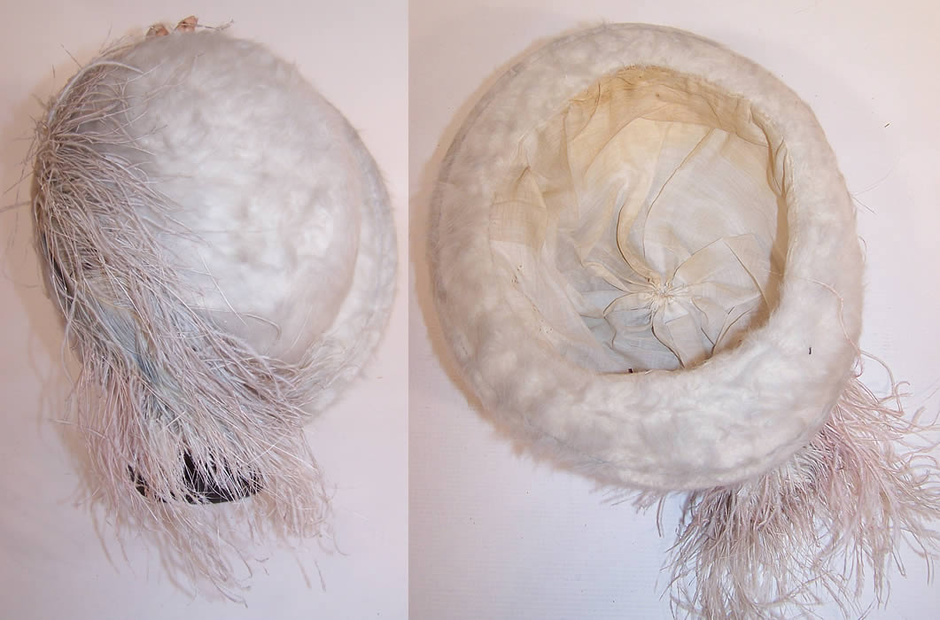 Edwardian White Beaver Felt Fur Ostrich Feather Pink Berry Hat two views