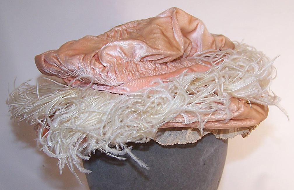 Edwardian Belle Epoque Pink Velvet Rosette Ribbon Ostrich Feather Childs Hat