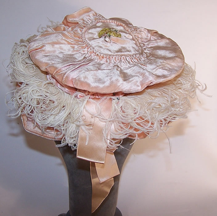 Edwardian Belle Epoque Pink Velvet Rosette Ribbon Ostrich Feather Childs Hat