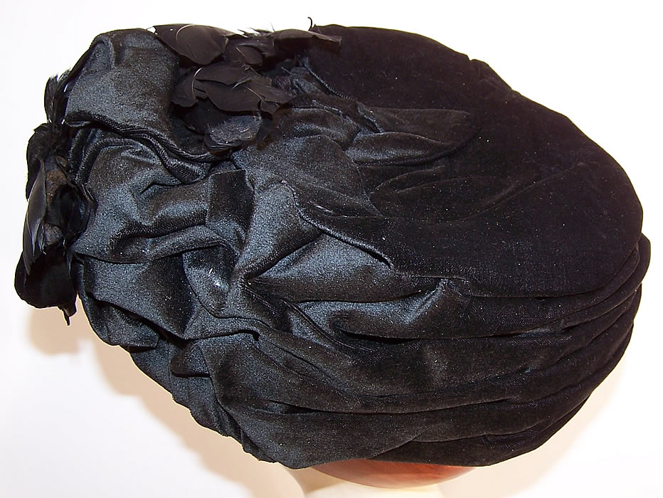 Titanic Grand Edwardian Black Velvet Feather Trim Toque Traveling Hat