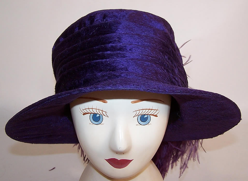 Vintage Keen Boston Purple Beaver Felt Fur Ostrich Feather Wide Brim Hat