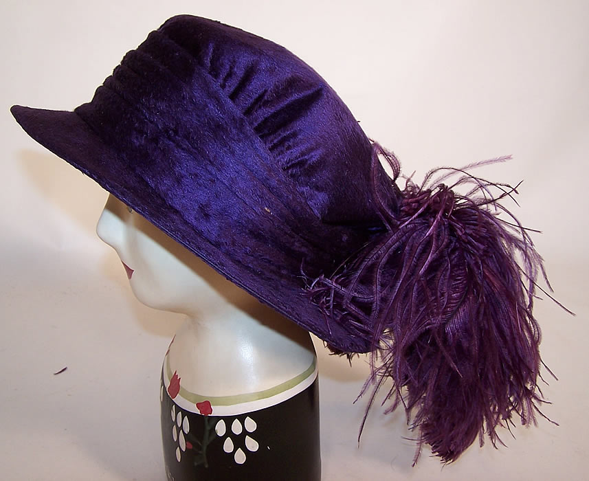 Vintage Keen Boston Purple Beaver Felt Fur Ostrich Feather Wide Brim Hat