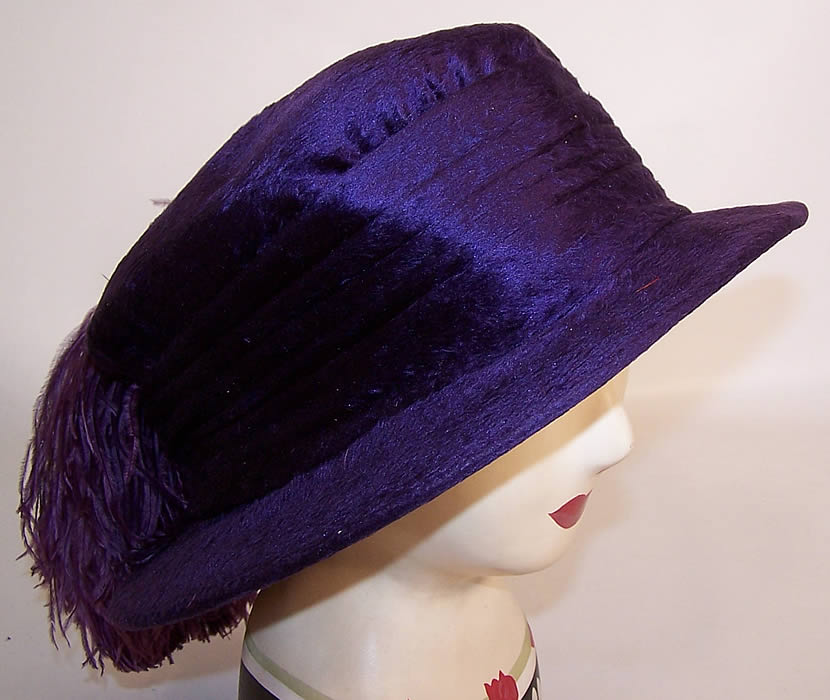 Vintage Keen Boston Purple Beaver Felt Fur Ostrich Feather Wide Brim Hat