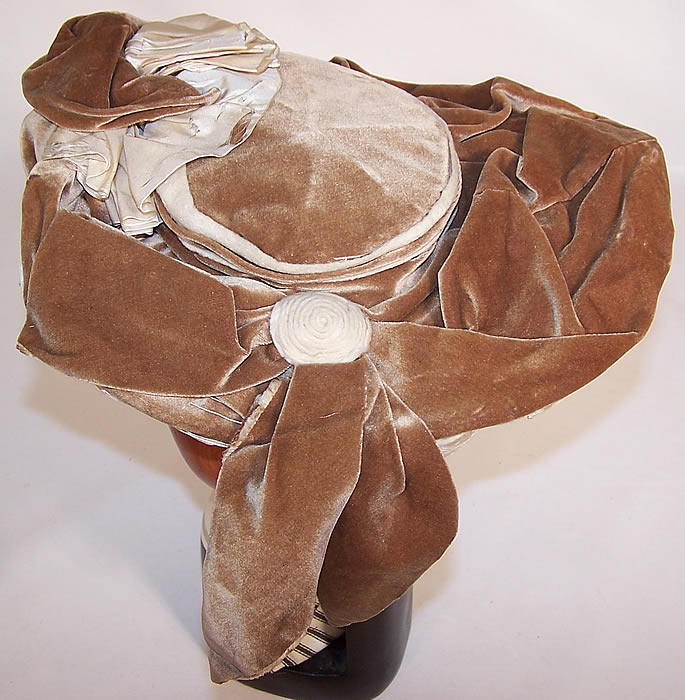 Victorian Deal Label Beige Brown Velvet Flat Wide Brim Plate Hat