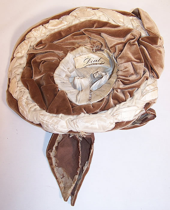 Victorian Deal Label Beige Brown Velvet Flat Wide Brim Plate Hat