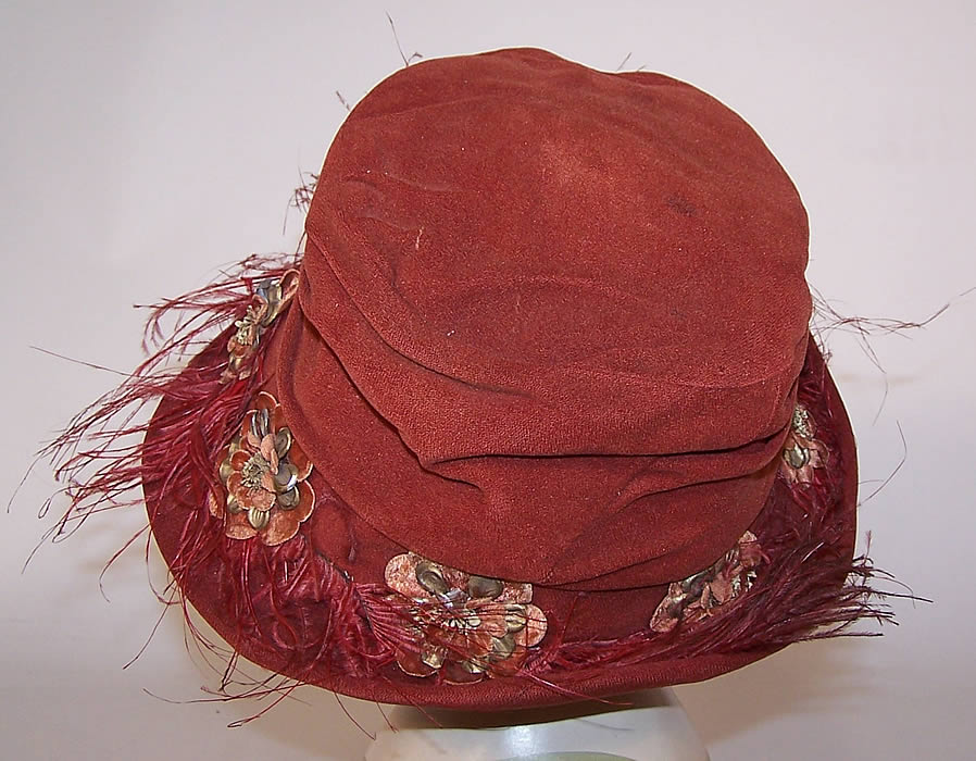 Vintage Joan Filene's Feather Rosette Flower Velvet Brim Cloche Hat